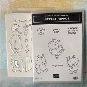 New Stampin' Up! Hippest Hippos Cling Stamp Set & Thinlit Dies Bundle; BNIB